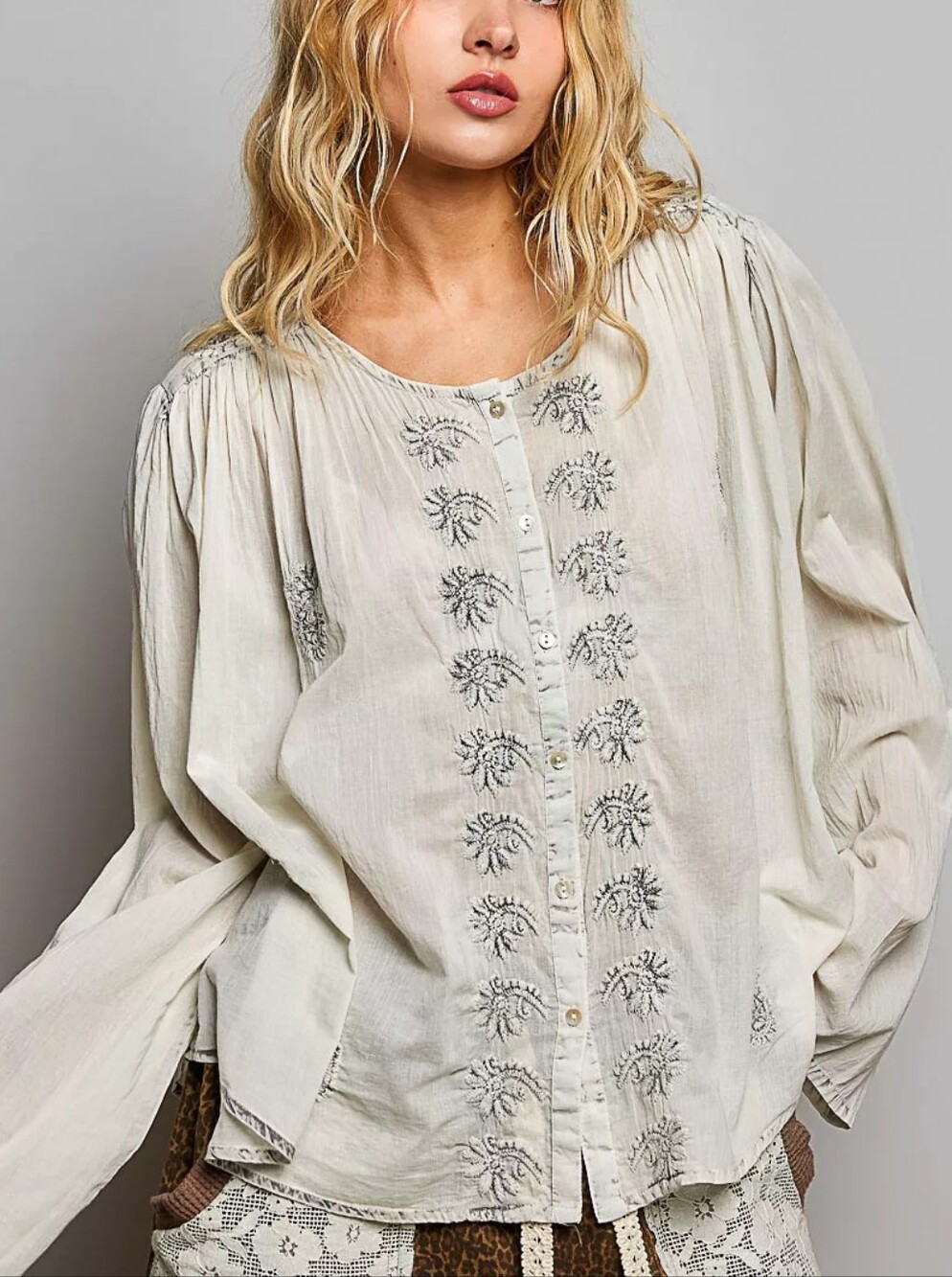 POL Embroidered Button Front Woven Shirt